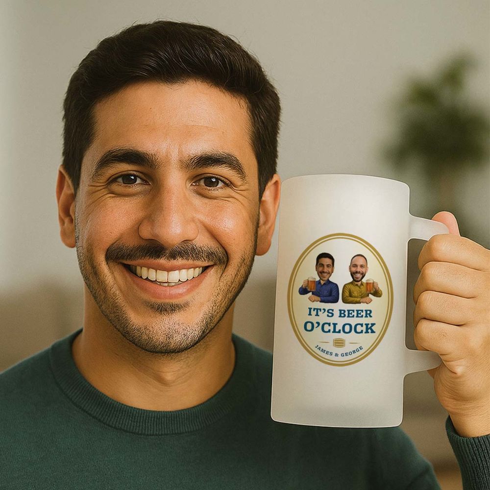 Personalised Beer Mug with Logo and Two Faces