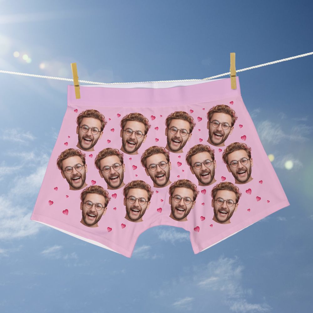 Personalised boxer shorts with face and hearts