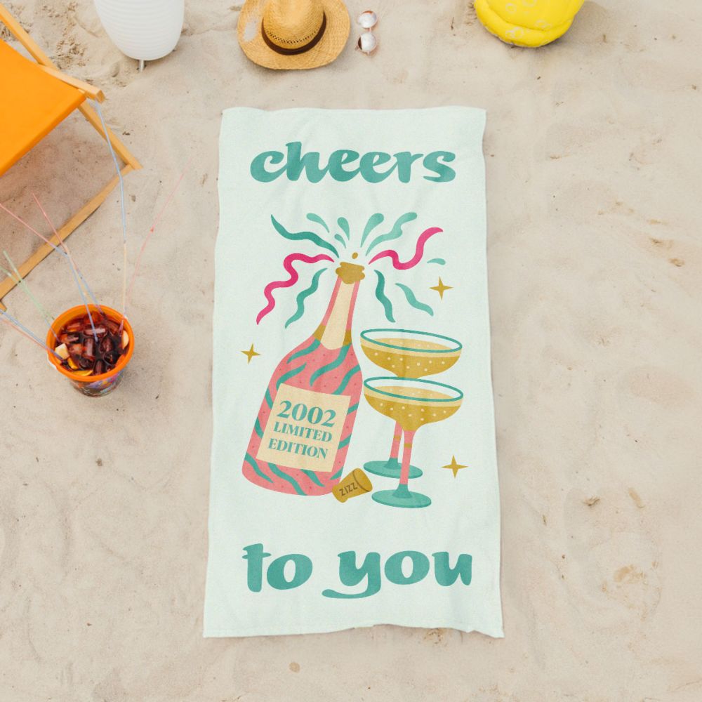 Personalised Towel with Champagne Bottle and Text