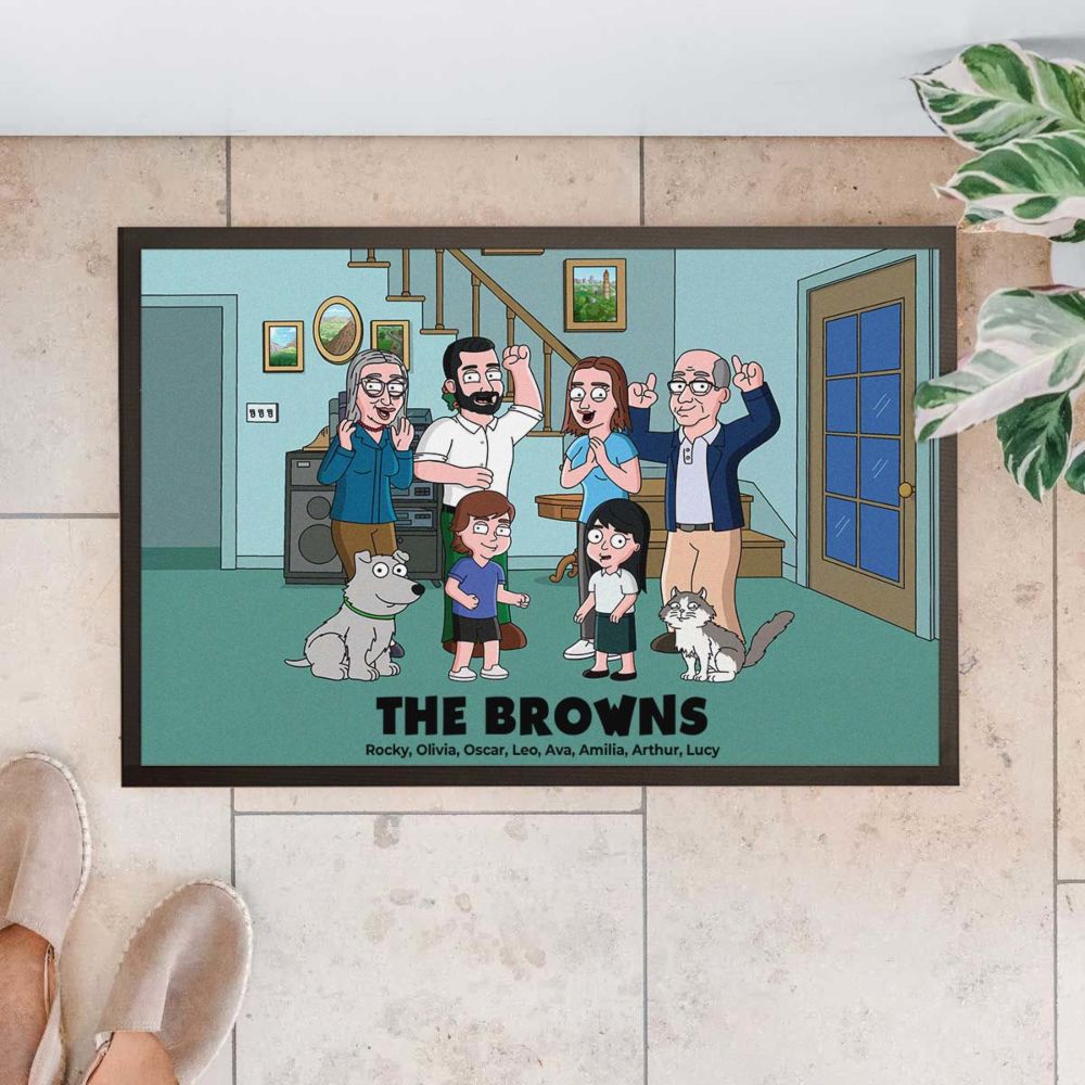 Personalised Doormat with Cartoon Family
