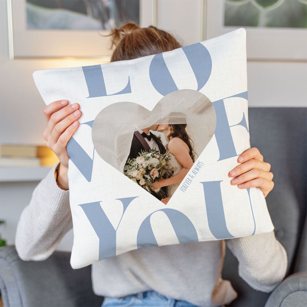 Personalised Cushion Cover with Heart Photo and Text