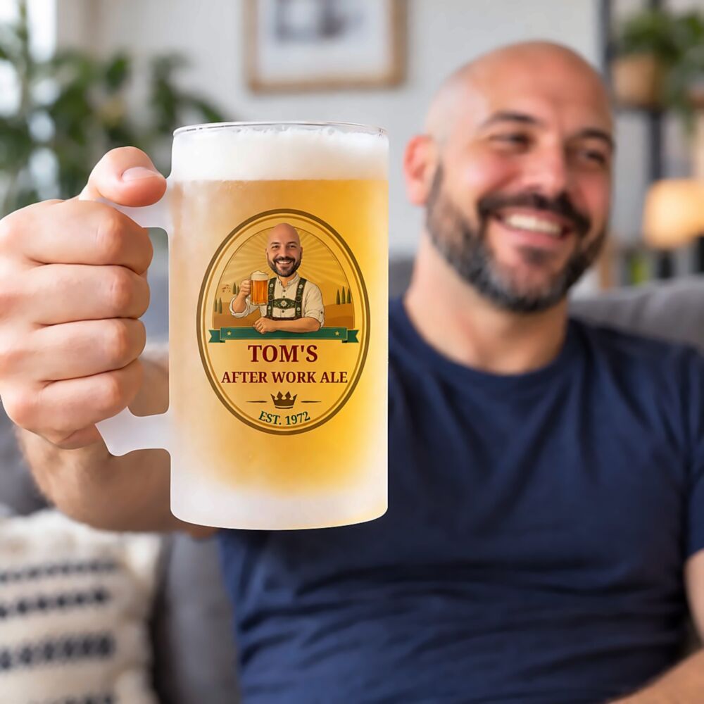 Personalised Beer Stein with Face and Logo