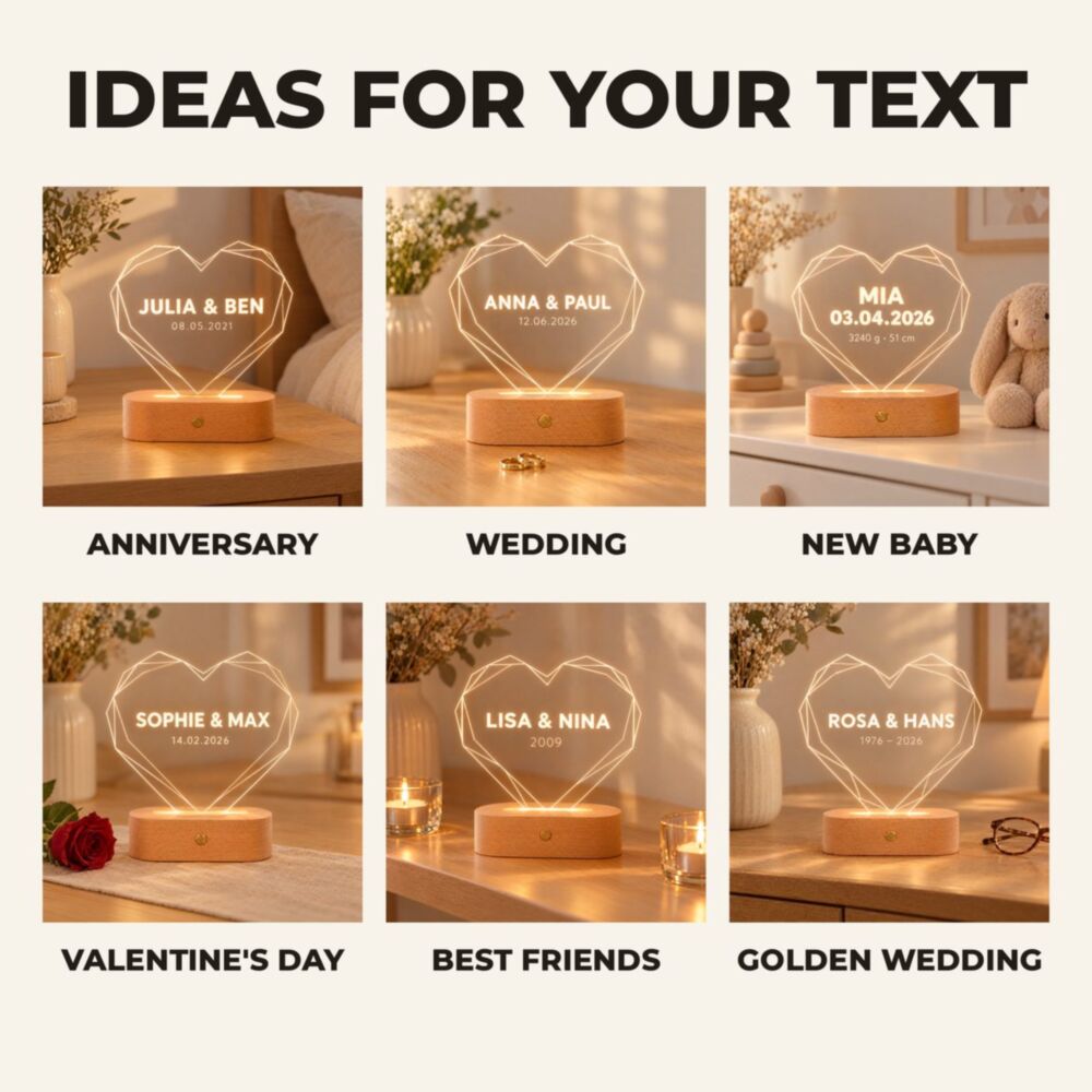 Personalised LED heart lamp