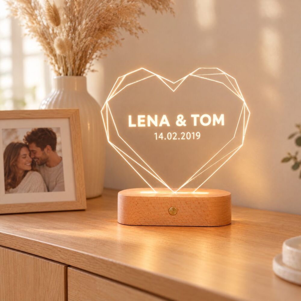 Personalised LED heart lamp