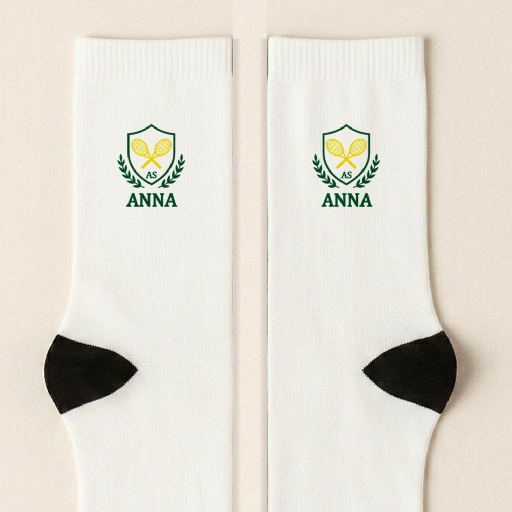 Personalised Tennis Socks with Emblem, Initials & Name – standard design AS / ANNA