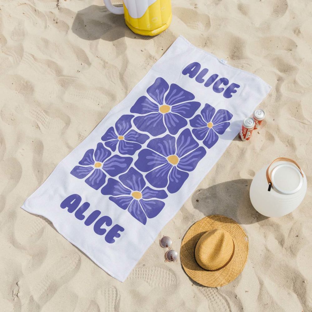 Personalised Retro Towel with Flowers and Text