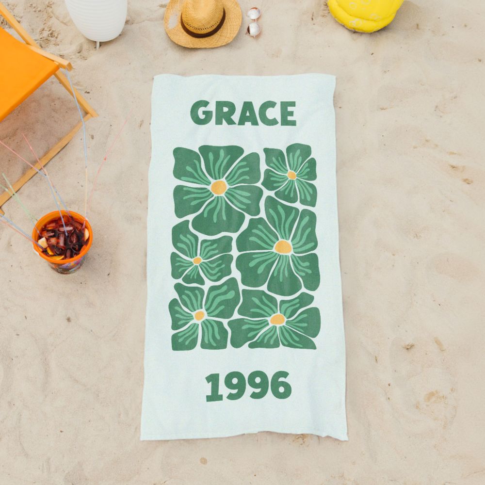 Personalised Retro Towel with Flowers and Text