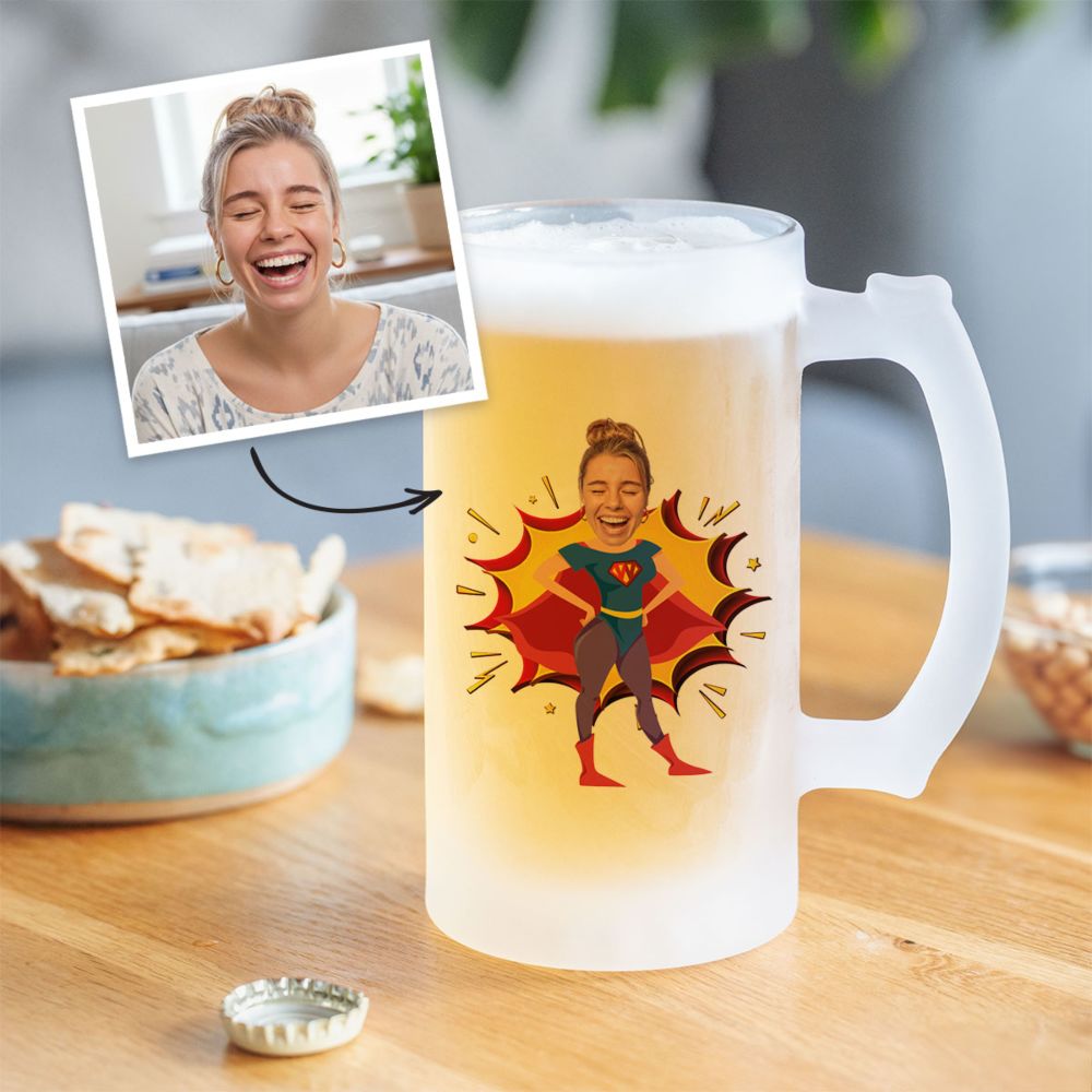 Personalised Superhero Face Beer Mug