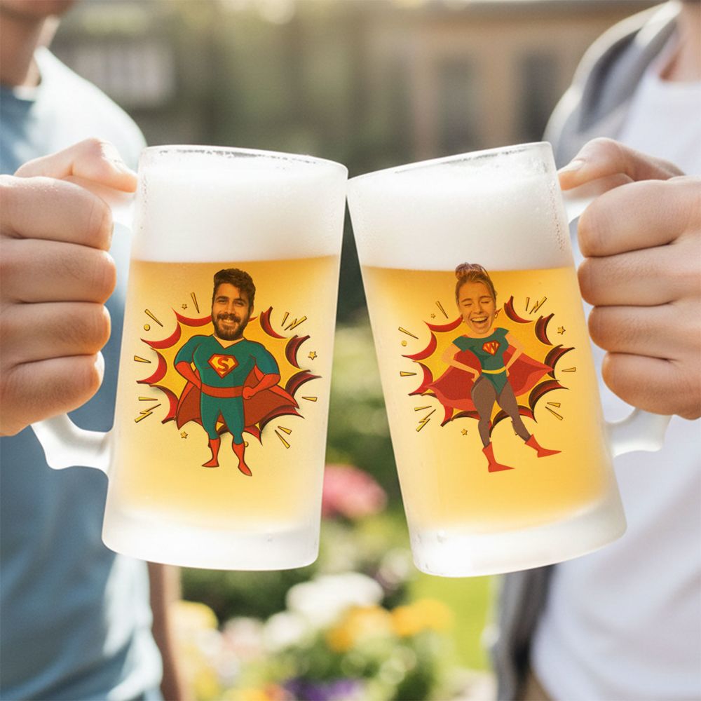 Personalised Superhero Face Beer Mug