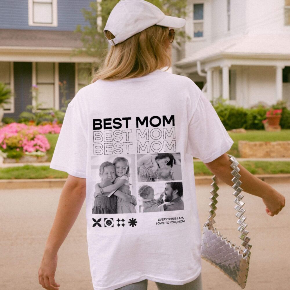 T-shirt personnalisé pour maman avec photos en noir et blanc et texte T-shirt personnalisé pour maman avec photos en noir et blanc et texte