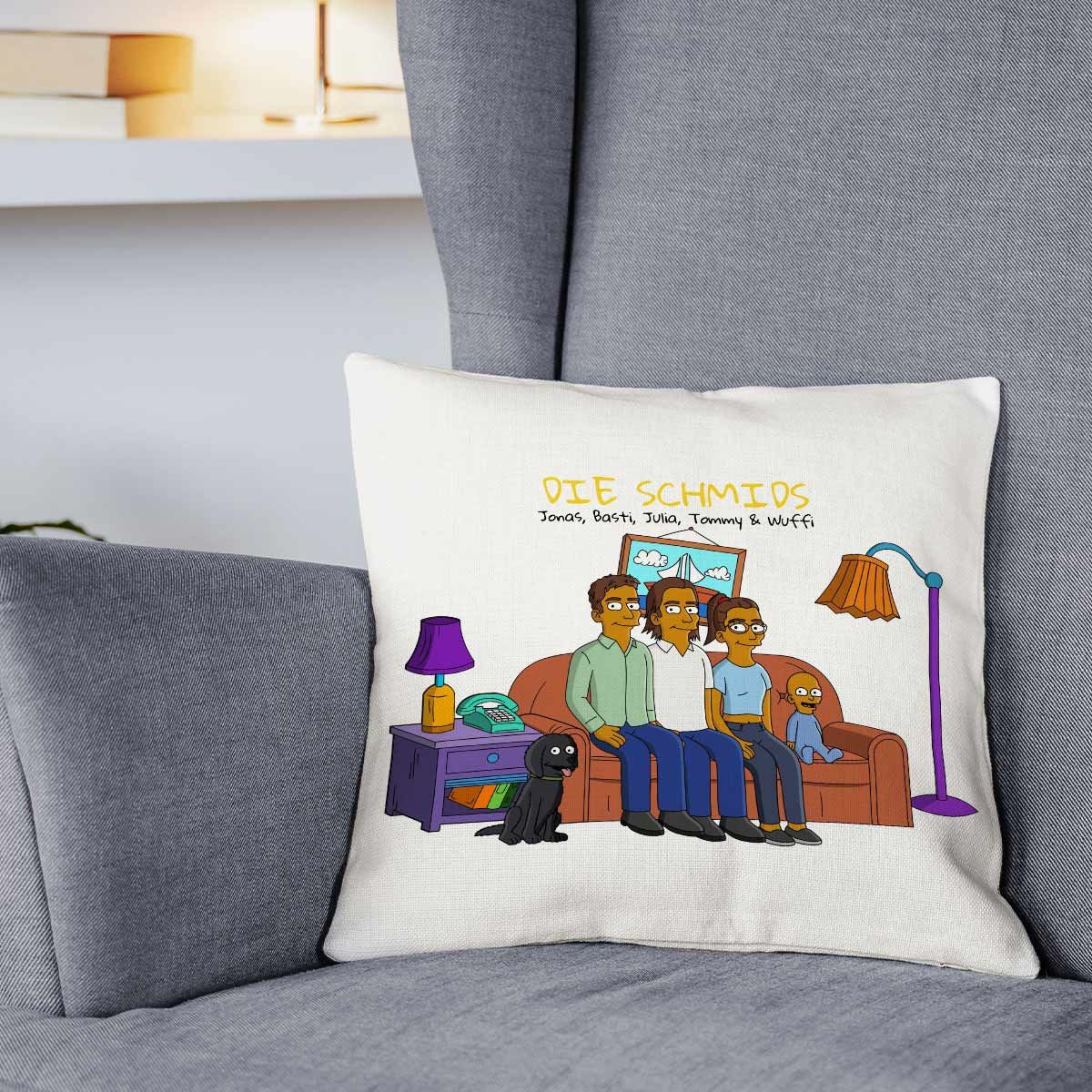 Personalised Cartoon Family Cushion Cover