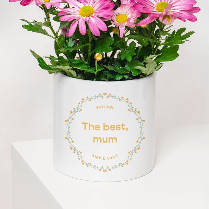 Personalised Plant Pot with Text and Wreath