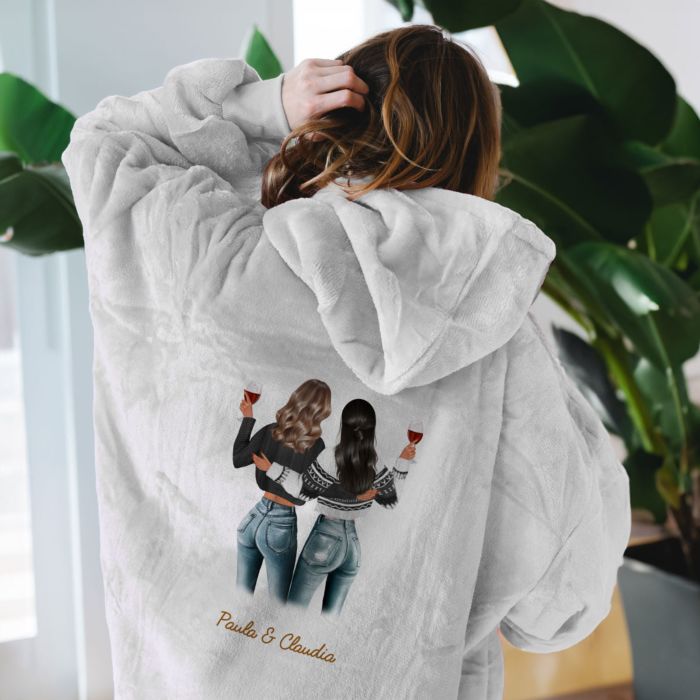 Personalised Hoodie Blanket With Best Friends Illustration