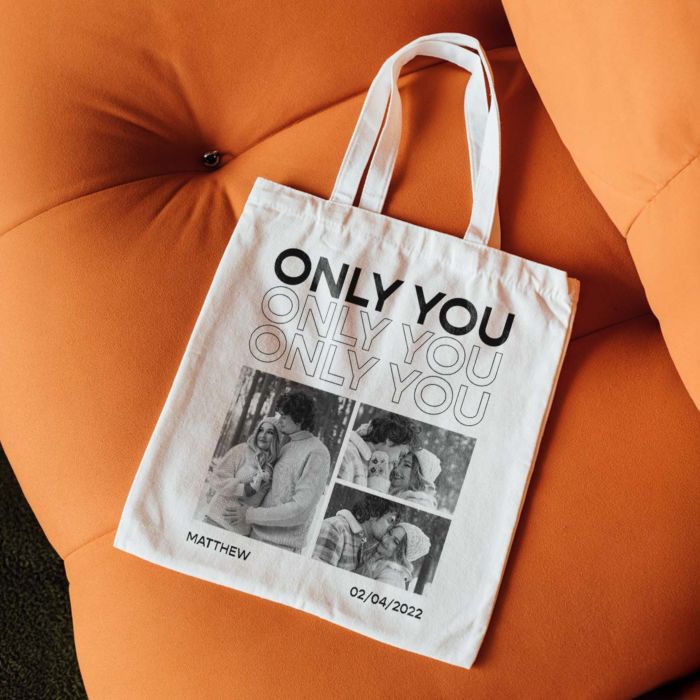 Personalised Tote Bag with Monochrome Photos and Text