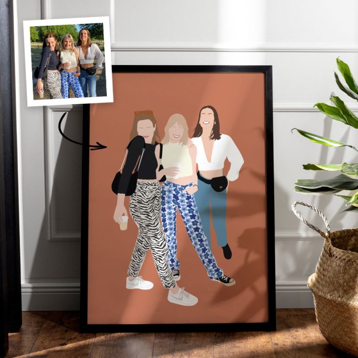 Personalised Hand-Drawn 3 Person Illustration Poster