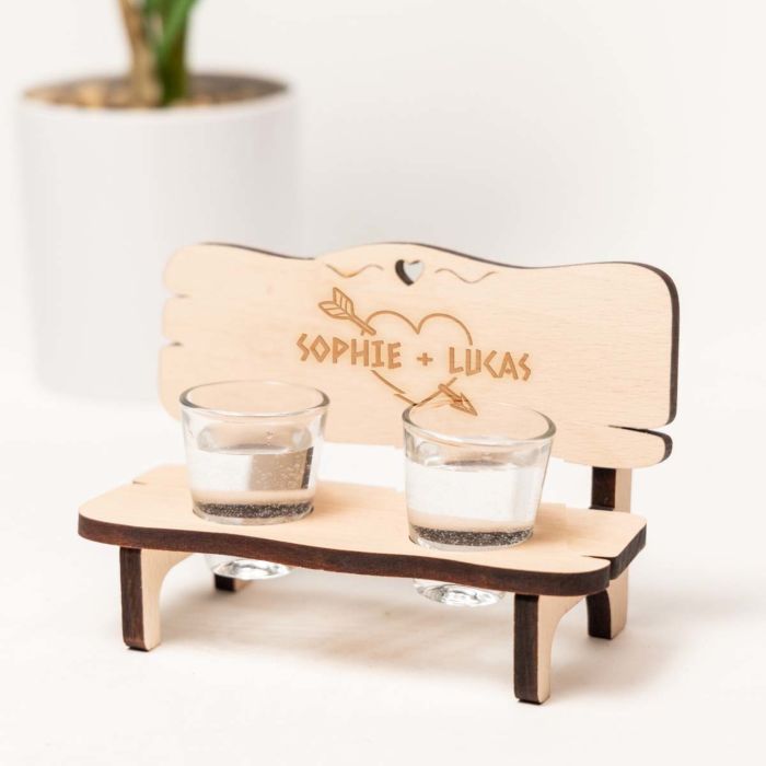 Engraved shot glass bench