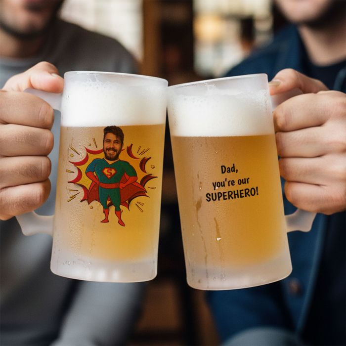 Personalised Superhero Face Beer Mug
