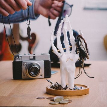 Skeleton hand jewellery stand