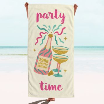 Personalised Towel with Champagne Bottle and Text - Design 