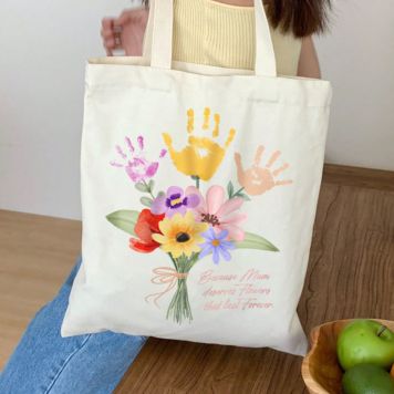 Personalised Handprint Bouquet Tote Bag - 4 Handprints - Design