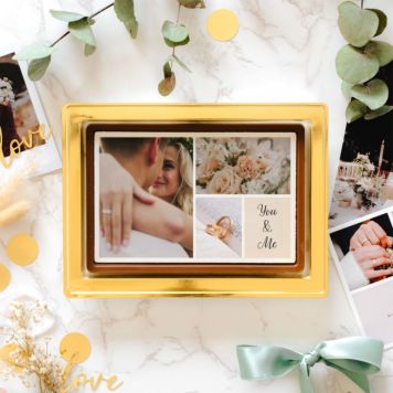 Personalisierte Schokolade als Karte mit 3 Fotos und Text - Design