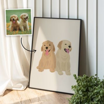 Hand-Drawn Pet Illustration Poster - 2 Pets - Design