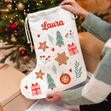 Personalised Christmas Stocking with Pattern and Name - Design