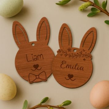 Personalised Easter Bunny Hanging Decorations with Name - Set of 2 - Bow Tie - Design